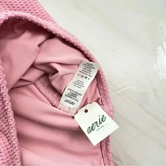 Aerie Waffle V-Neck One Piece Swimsuit Size XL Country Pink Adjustable Straps - Picture 12 of 14